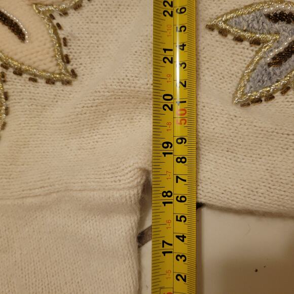 iB Diffusion Vintage Silk Blend Sweater Women's Small Cream Fall Leaves - Picture 10 of 10